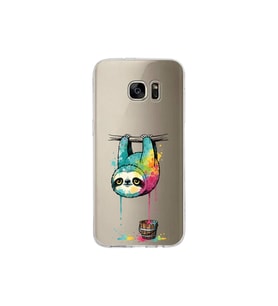 Samsung Galaxy S7 Edge ile Uyumlu Splash Tembel Hayvan Tasarımlı Şeffaf Silikon Kılıf