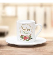 İsme Özel Çiçek Motifli Kahve Fincanı