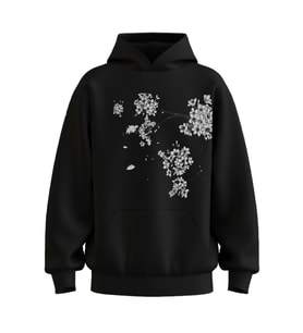 Oversize 'Flowers Of Spring' Baskılı Kapşonlu Hoodie Sweatshirt (Siyah)