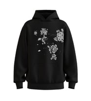 Oversize 'Flowers Of Spring' Baskılı Kapşonlu Hoodie Sweatshirt (Siyah)
