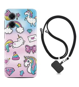 Xiaomi Redmi Note 11E Kılıf Silikon Boyun Askılı İpli Desenli Silikon Unicorn Mektup 1800
