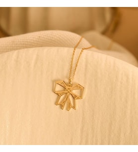 Kişiye Özel 925 Ayar Gümüş Şık Origami Kurdele Kolye (Gold)