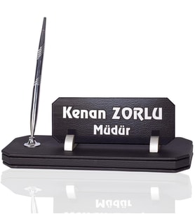 Cruze Deri Masa İsimlik İş Yeri Hediyesi Ofis Masa İsimliği Gümüş