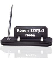 Cruze Deri Masa İsimlik İş Yeri Hediyesi Ofis Masa İsimliği Gümüş