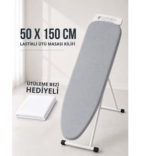Beylini Ütü Masası Kılıfı Ütü Bezi Hediyeli Lastikli 4 Katmanlı Yanmaz Isıya Dayanıklı Süngerli Pamuklu Ütü Kılıfı 50x150 CM