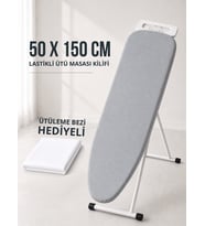 Beylini Ütü Masası Kılıfı Ütü Bezi Hediyeli Lastikli 4 Katmanlı Yanmaz Isıya Dayanıklı Süngerli Pamuklu Ütü Kılıfı 50x150 CM