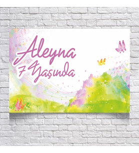 Renkli Kelebek Temalı Doğum Günü Afişi 100x150 cm