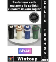 #Termos Lüks Isı Sıcak Soğuk Sızdırmaz Akıllı Matara Dijital Göstergeli Kulplu Siyah Çelik Termos