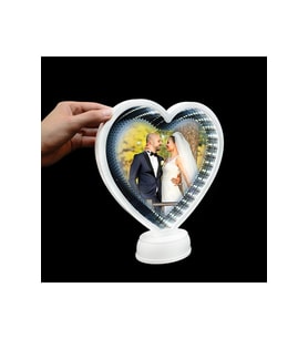 Sh Album 3d Beyaz Led Işıklı Sihirli Aynalı Kalp Fotoğraf Çerçevesi Hxy-055