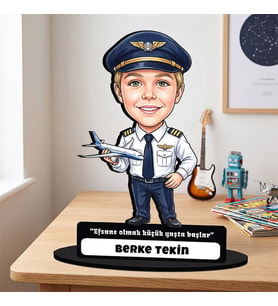 Pilot Temalı Erkek Çocuğa Hediye Kişiye Özel Karikatürlü Biblo