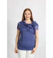 Yakası Fiyonk Detaylı Saten Bluz (Lacivert)