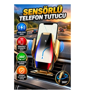 Kablosuz Şarjlı Sensörlü Araç Telefon Tutucu Otomatik Kilitli 360 Derece Döner