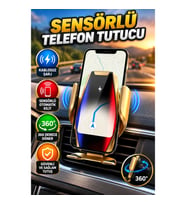 Kablosuz Şarjlı Sensörlü Araç Telefon Tutucu Otomatik Kilitli 360 Derece Döner