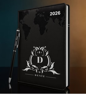 BK Gift Kişiye Özel İsimli Termo Sert Kapak 2026 Siyah Ajanda & Kalem -8, Öğretmenler Günü Hediyesi, Yeni İş Hediyesi