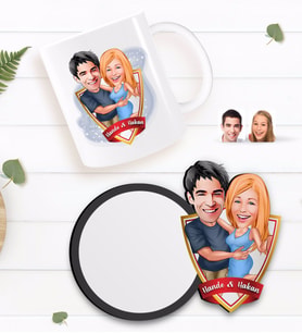 BK Gift Kişiye Özel Sevgililer Karikatürlü Beyaz Kupa ve Ahşap Bardak Altlığı Hediye Seti-14