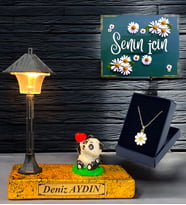 Kişiye Özel İsimli Hediye Seti, Biblolu Işıklı Gold Masa Lambası ve Kolye (Model 4)