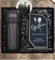 Öğretmenler Gününe Özel Siyah 700 ML Dereceli Kişiye Özel Termos & Özel Tasarım Cam Plaket