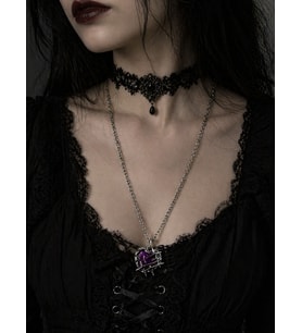 Mor Kalp Diken Detaylı Gotik Kolye Unisex Metal Zincir