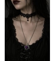 Mor Kalp Diken Detaylı Gotik Kolye Unisex Metal Zincir