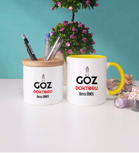 Göz Doktoru Kupa Bardak Sarı ve Kalemlik