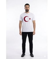 Erkek Ay Yıldızlı Türk Bayraklı Kısa Kol Tişört Beyaz