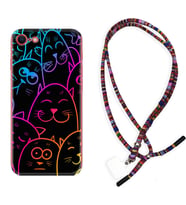 Apple iPhone 5 6 7 8 Plus Se XR Kılıf Boyun Asklı Rasta Silikon Neon Cats 1790