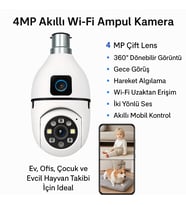 4MP Çift Lensli Akıllı Wi-Fi Güvenlik Kamerası  360° Dönebilir Görüntü, Gece Görüş, Hareket Algılama, SD Kart Desteği, İki Yönlü Ses