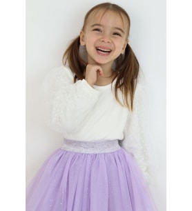 Breeze Kız Çocuk Uzun Kollu Bluz Kolları Tül 3-7 Yaş, Ekru