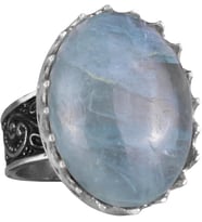 Gerçek Doğal Taş Yüzük - 925 Ayar Gümüş Büyük Yüzük - El Yapımı Yüzük (Aquamarine)