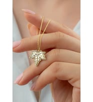 925 Ayar Gümüş Gold Yaprak Kolye