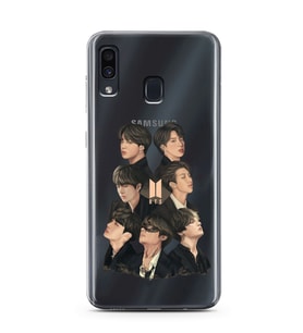 Samsung Galaxy A20/A30 Uyumlu BTS Desenli Şeffaf Telefon Kılıfı