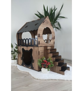 Kedi Evi Teraslı 2 Katlı Merdivenli