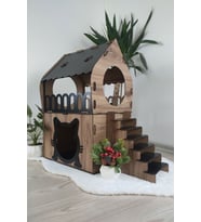 Kedi Evi Teraslı 2 Katlı Merdivenli