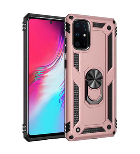 Samsung Galaxy S20 Plus Kılıf Metal For Car Yüzüklü Standlı Military Ring Serisi (Rose)