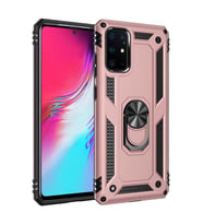 Samsung Galaxy S20 Plus Kılıf Metal For Car Yüzüklü Standlı Military Ring Serisi (Rose)