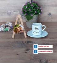 Eşe Hediye Mr Türk Kahvesi Fincanı Ahşap Altlıklı ve Fotoğraflı Ahşap Anahtarlık Hediye Yıl Dönümü Hediyesi (Model 2)