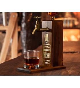 BK Gift Aynalı Altın Kabartma Musluklu Doğal Ceviz Ahşap Viski Standı, Home Bar, İçecek Dispenseri, Ahşap İçecek Çeşmesi-7