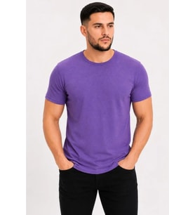 Erkek Basic Tişört Bisiklet Yaka Kısa Kol Günlük Yazlık Slim Fit T-Shirt - Mor