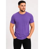 Erkek Basic Tişört Bisiklet Yaka Kısa Kol Günlük Yazlık Slim Fit T-Shirt - Mor