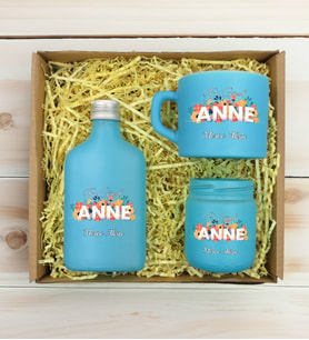 BK Gift Kişiye Özel İsimli DTF Anne Temalı Turkuaz Kahve Fincanı & Kolonya & Mum Hediye Seti-2, Anneye Hediye, Anneler Günü Hediyesi