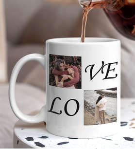 Kişiye Özel 2 Fotoğraflı Love Tasarım Kolaj Tasarımlı Beyaz Kupa Bardak