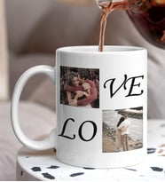Kişiye Özel 2 Fotoğraflı Love Tasarım Kolaj Tasarımlı Beyaz Kupa Bardak