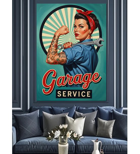 Retro Tamirci Kadın Posteri Dekoratif Kanvas - Mdf Ahşap Tablo