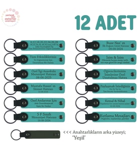 Lise Sınıflarına Anlamlı Bir Mezuniyet Hatırası 12'li Set, Anı Anahtarlığı, Koyu Turkuaz & Yeşil