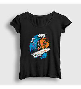 Presmono Kadın Siyah Surfer Skeleton T-Shirt 290092tt