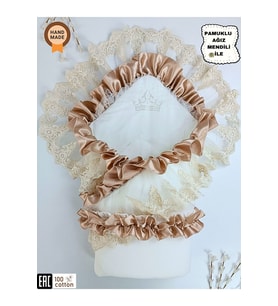 DANTELLİ BEBEK BATTANİYESİ %100 PAMUKLU DOĞAL ORGANİK UYKU KUNDAĞI HEDİYELİK YENİDOĞAN MEVLÜTLÜK KND45523