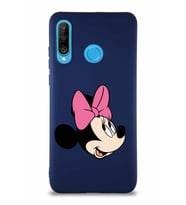 Huawei P30 Lite Soft Premier Kapak Minnie Mouse-A Tasarımlı Silikon Kılıf - Lacivert (Şeffaf)