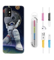 INFINIX Hot 8 9 10 11S Hot 10 Play 10T Kılıf Kablo Koruma Spiral Silikon Astronot ve Dünya 1759