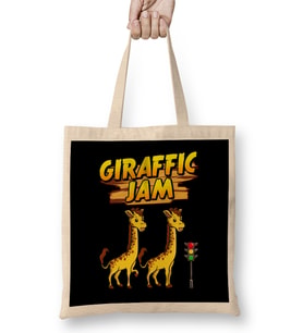 Adorable Giraffic Jam Pun Traffic Jam Giraffes Bez Çanta Uzun Saplı