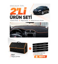 LANCİA DELTA (2008-2014) Uyumlu Torpido Örtüsü + Deri Bagaj Çantası + Sticker Seti - Siyah Kahverengi